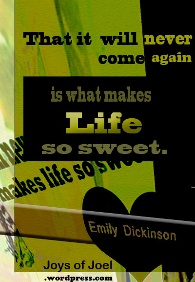 a quote by emily dickinson, joys of joel poems, why life so sweet